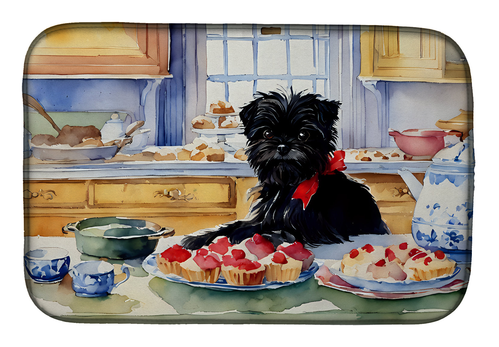 Affenpinscher Christmas Cookies Dish Drying Mat Absorbent Dish Drying Mat Pad for Kitchen Counter Dish Drainer Mat for Countertop, 14 x 21", Multicolor