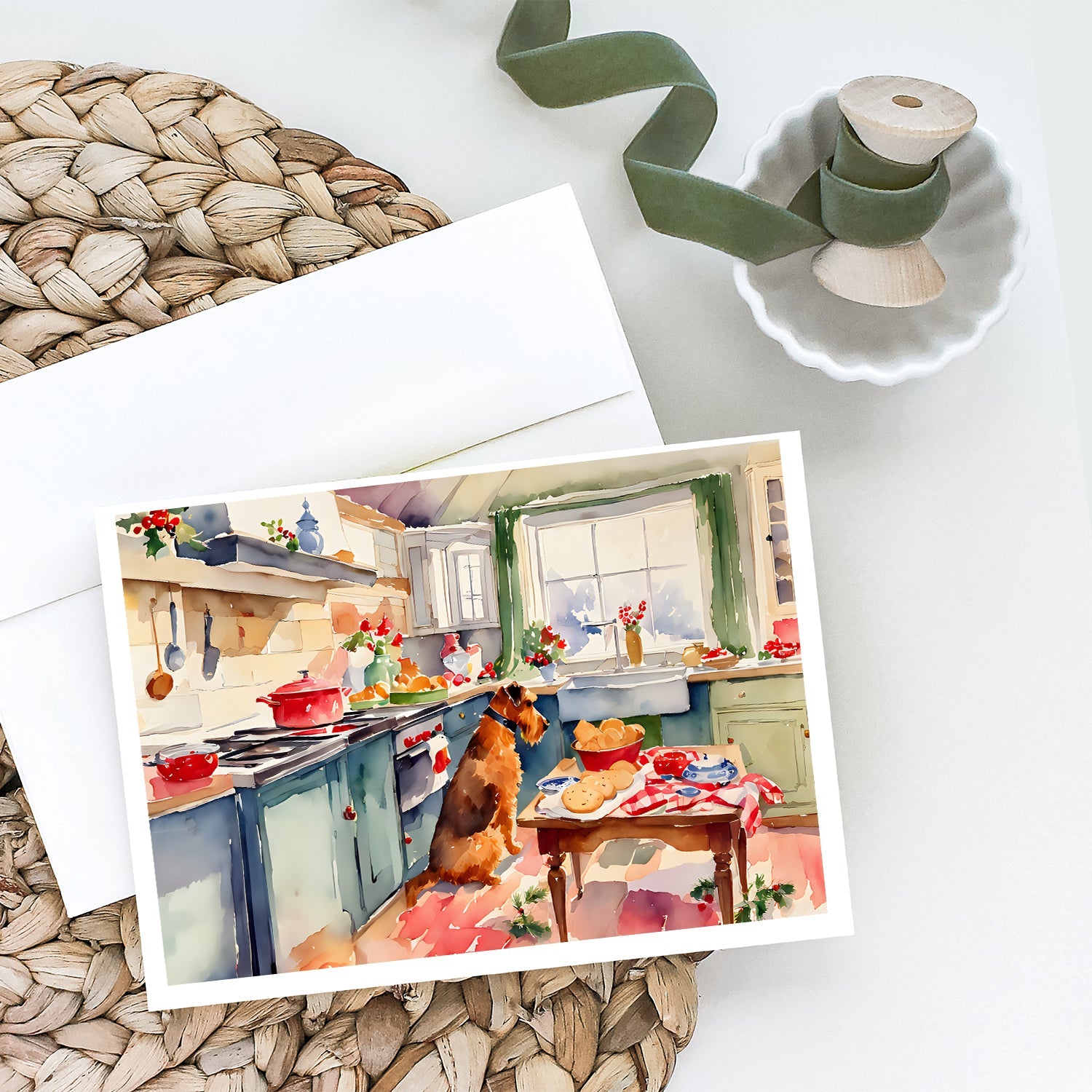 Airedale Terrier Christmas Cookies Greeting Cards Pack of 8 Blank Cards with Envelopes Whimsical A7 Size 5x7