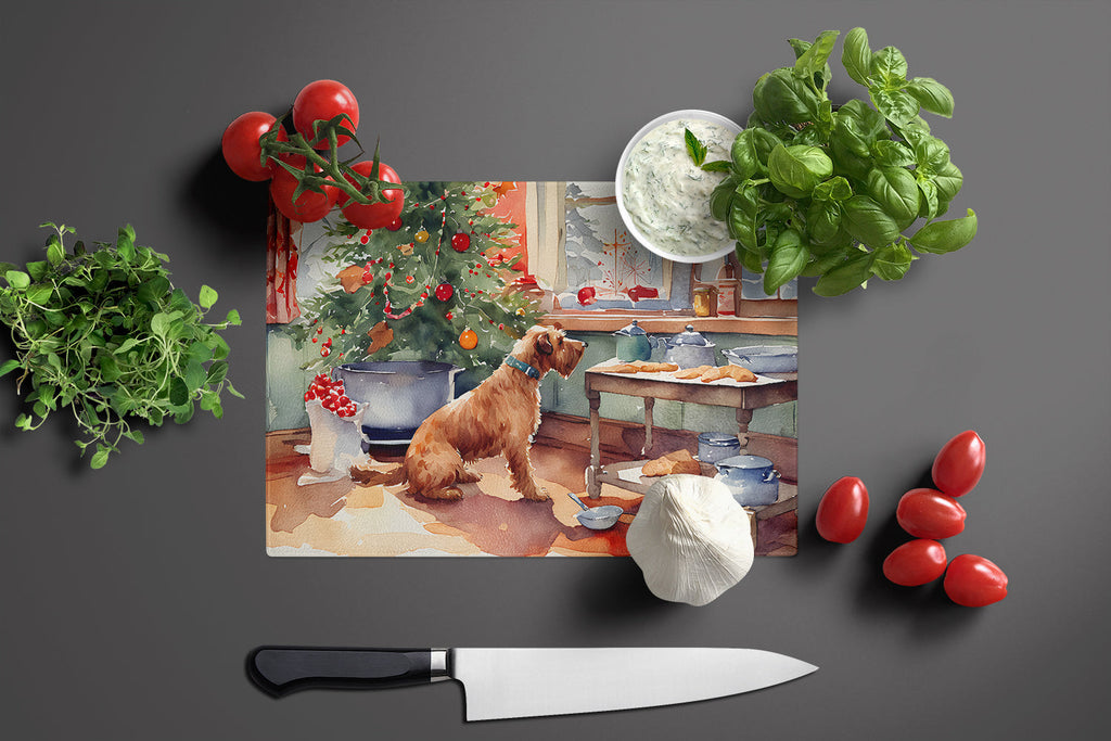 Airedale Terrier Christmas Cookies Cutting Board Tempered Glass Kitchen Cutting Surface, Heat Resistant Chopping, Non-Slip Feet, Food Prep & Serving