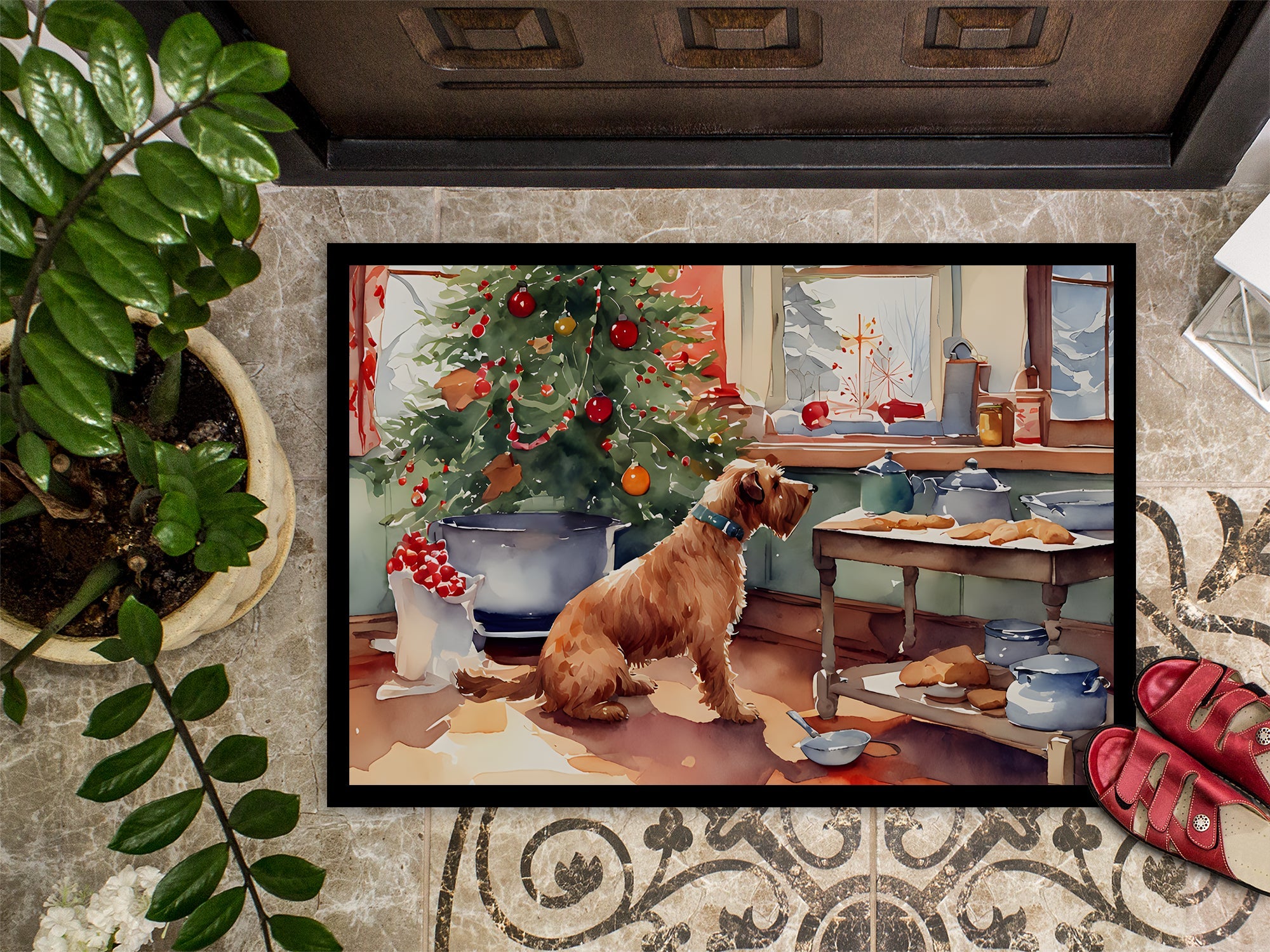 Airedale Terrier Christmas Cookies Doormat Indoor Outdoor 18H X 27W Front Door Mat Rugs for Entryway, Non Slip Washable