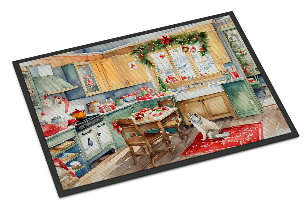 Alaskan Klee Kai Christmas Cookies Doormat Indoor Outdoor 18H X 27W Front Door Mat Rugs for Entryway, Non Slip Washable