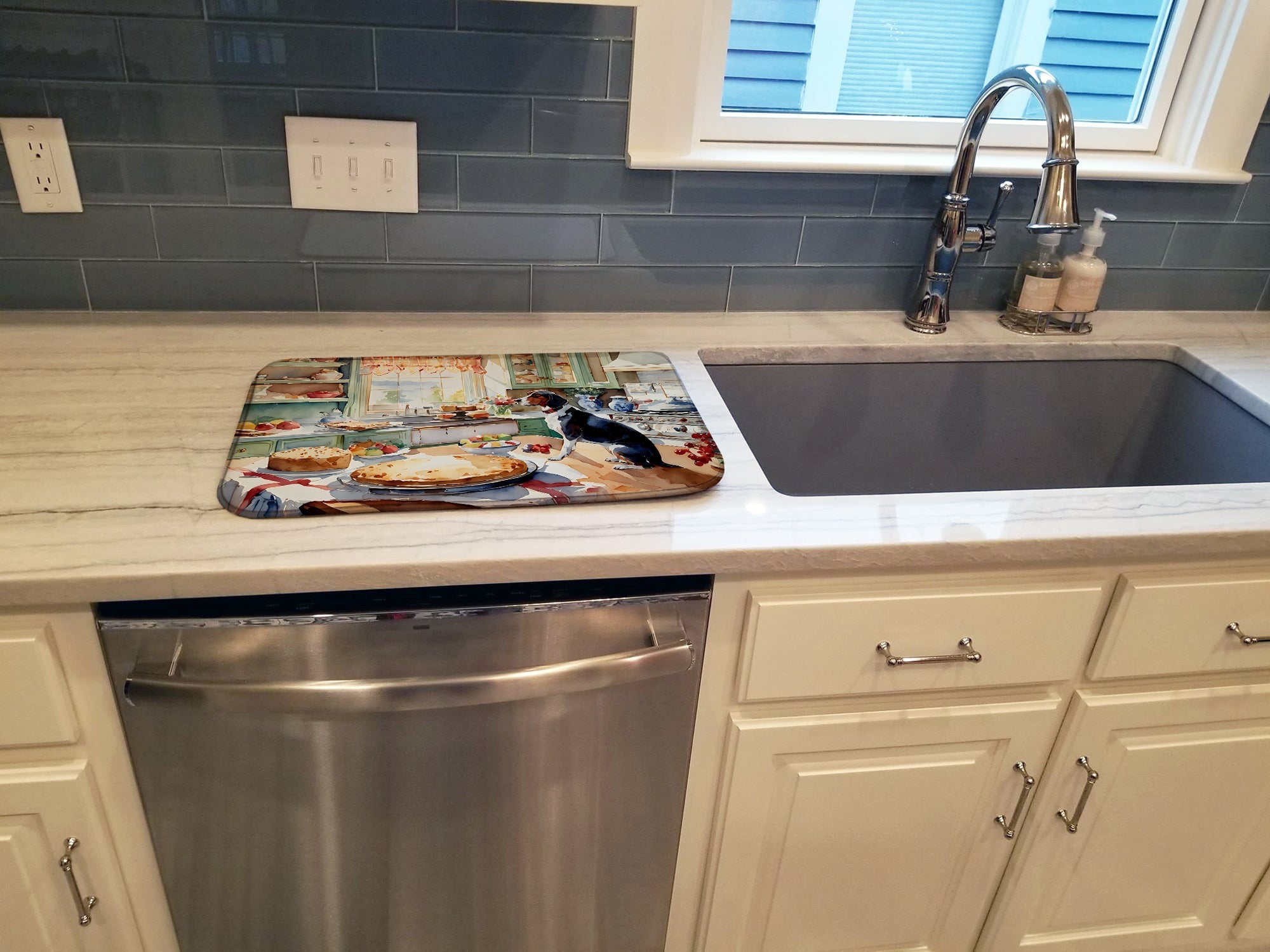American English Coonhound Christmas Cookies Dish Drying Mat Absorbent Dish Drying Mat Pad for Kitchen Counter Dish Drainer Mat for Countertop, 14 x 21", Multicolor