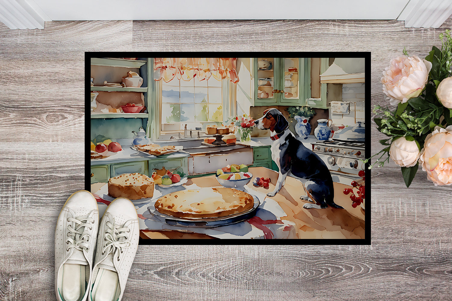 American English Coonhound Christmas Cookies Doormat Indoor Outdoor 24H X 36W Front Door Mat Rugs for Entryway, Non Slip Washable Low Pile,
