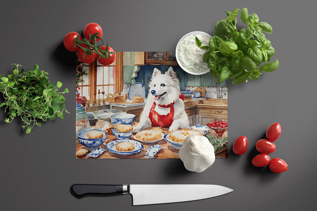 American Eskimo Christmas Cookies Cutting Board Tempered Glass Kitchen Cutting Surface, Heat Resistant Chopping, Non-Slip Feet, Food Prep & Serving