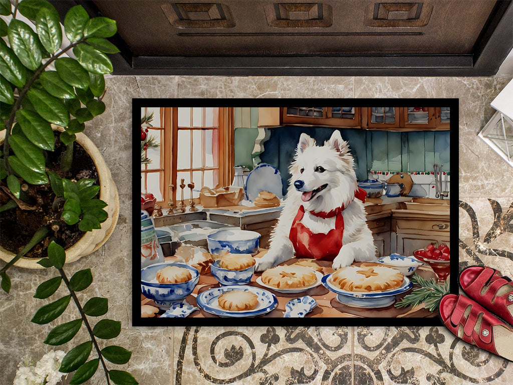 American Eskimo Christmas Cookies Doormat Indoor Outdoor 18H X 27W Front Door Mat Rugs for Entryway, Non Slip Washable