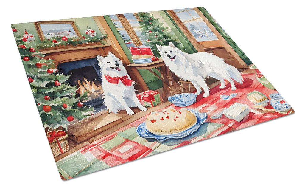 American Eskimo Christmas Cookies Cutting Board Tempered Glass Kitchen Cutting Surface, Heat Resistant Chopping, Non-Slip Feet, Food Prep & Serving