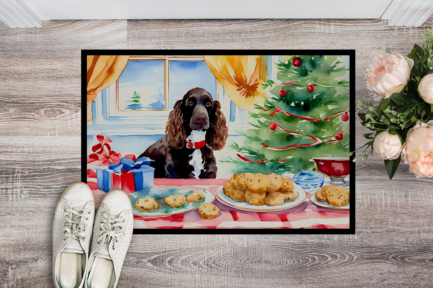 American Water Spaniel Christmas Cookies Doormat Indoor Outdoor 18H X 27W Front Door Mat Rugs for Entryway, Non Slip Washable