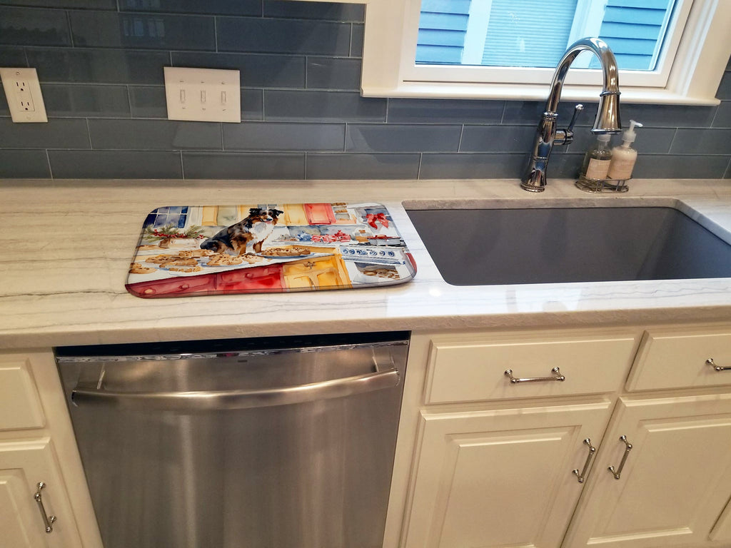 Australian Shepherd Christmas Cookies Dish Drying Mat Absorbent Dish Drying Mat Pad for Kitchen Counter Dish Drainer Mat for Countertop, 14 x 21", Multicolor