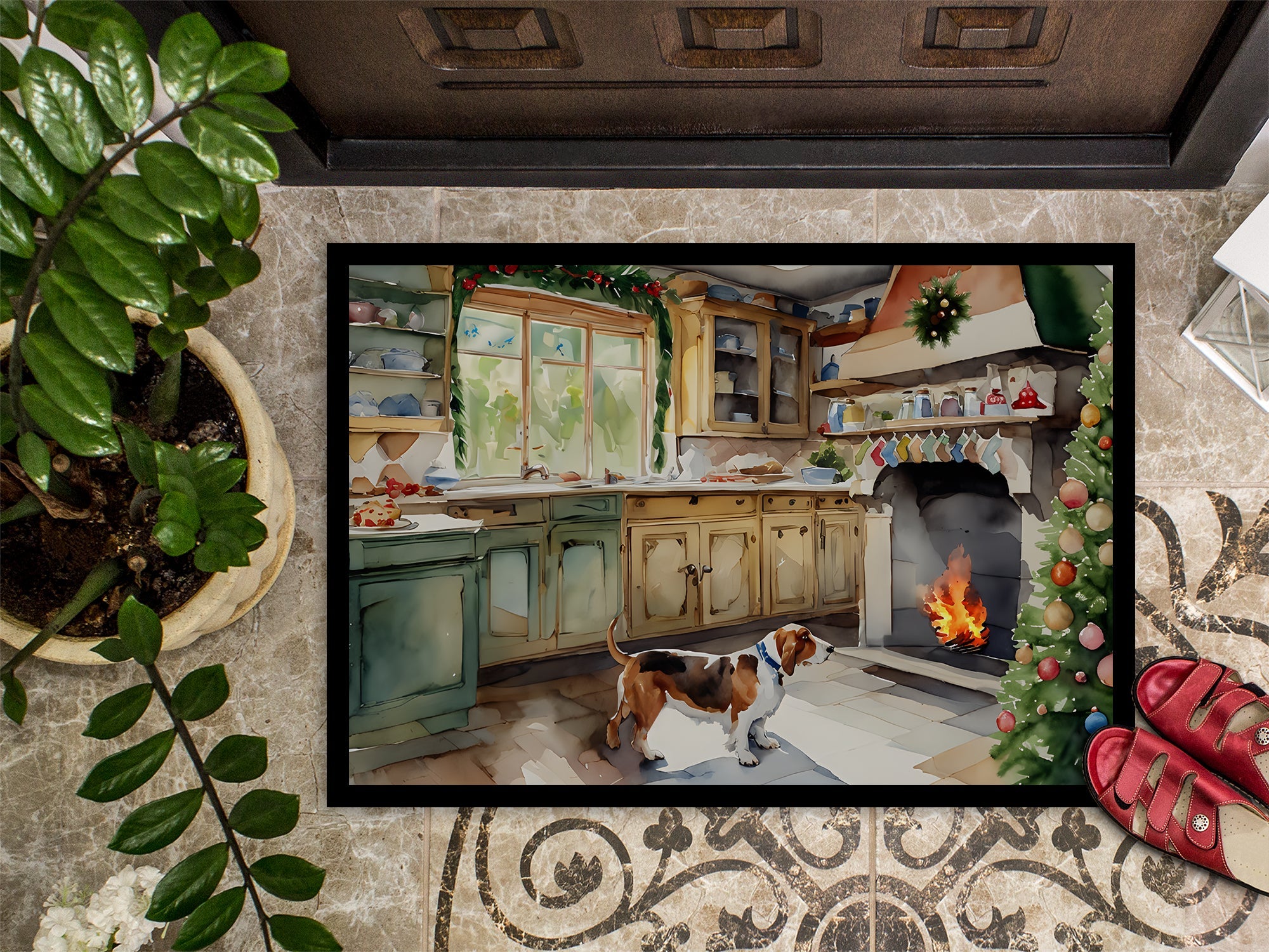 Basset Hound Christmas Cookies Doormat Indoor Outdoor 24H X 36W Front Door Mat Rugs for Entryway, Non Slip Washable Low Pile,