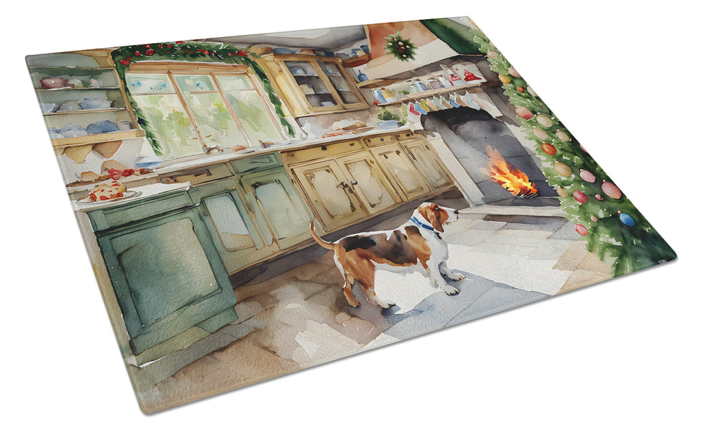 Basset Hound Christmas Cookies Cutting Board Tempered Glass Kitchen Cutting Surface, Heat Resistant Chopping, Non-Slip Feet, Food Prep & Serving