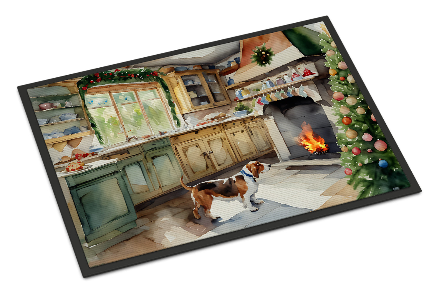 Basset Hound Christmas Cookies Doormat Indoor Outdoor 18H X 27W Front Door Mat Rugs for Entryway, Non Slip Washable