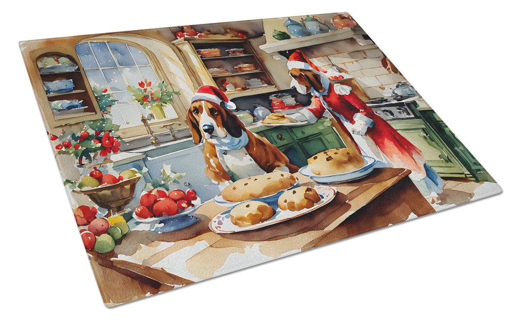 Basset Hound Christmas Cookies Cutting Board Tempered Glass Kitchen Cutting Surface, Heat Resistant Chopping, Non-Slip Feet, Food Prep & Serving