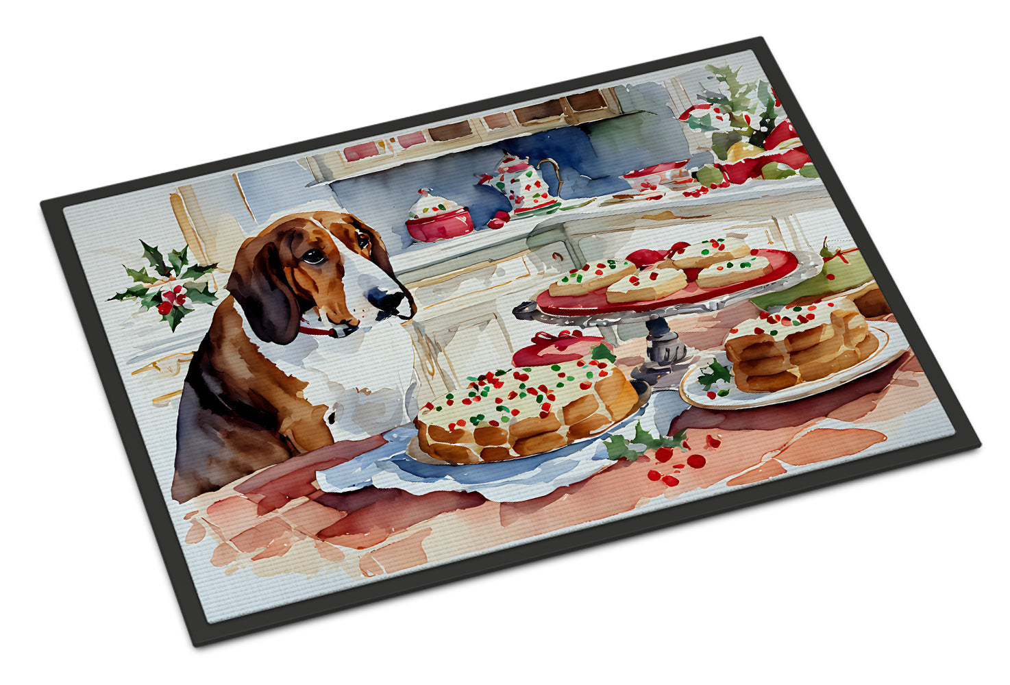 Basset Hound Christmas Cookies Doormat Indoor Outdoor 24H X 36W Front Door Mat Rugs for Entryway, Non Slip Washable Low Pile,
