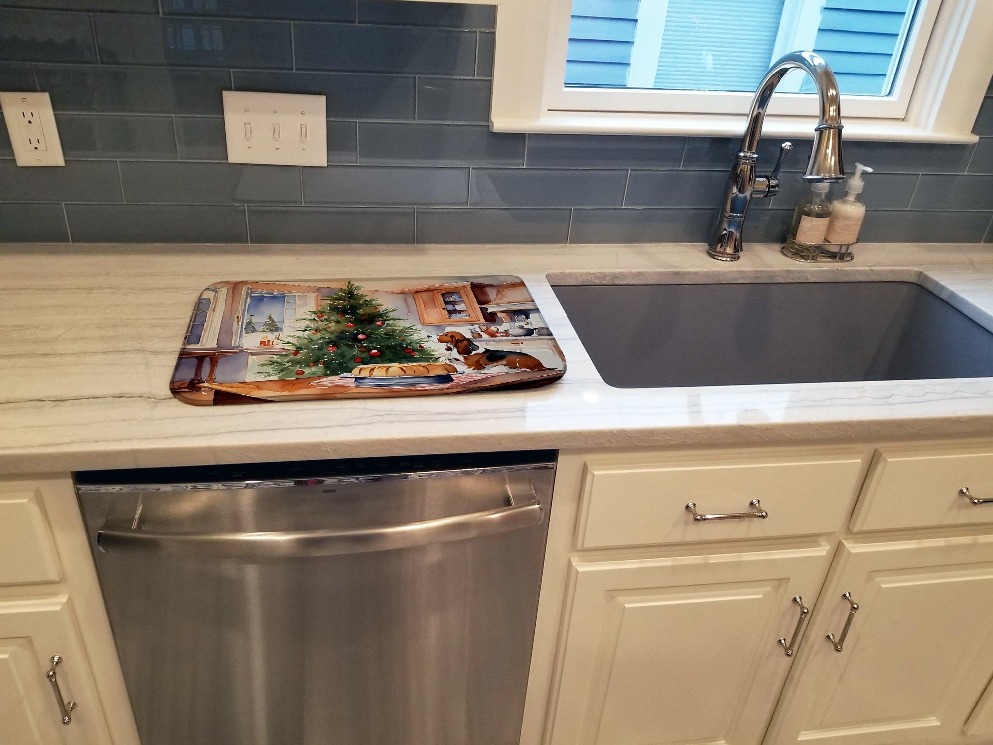 Basset Hound Christmas Cookies Dish Drying Mat Absorbent Dish Drying Mat Pad for Kitchen Counter Dish Drainer Mat for Countertop, 14 x 21", Multicolor