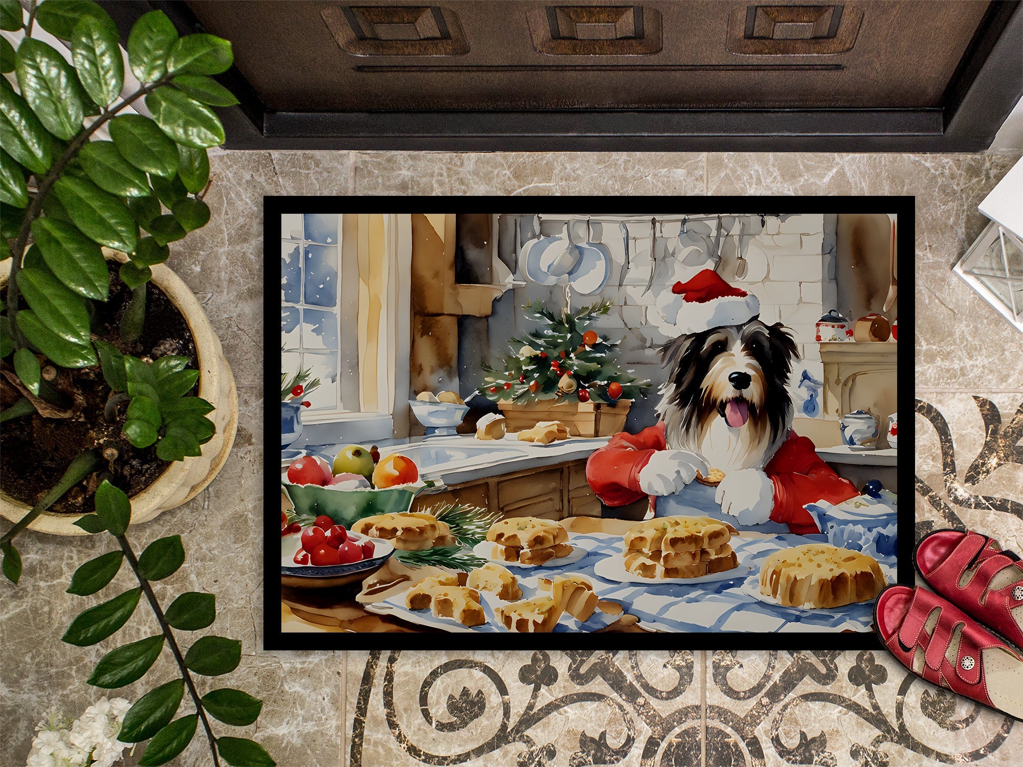 Bearded Collie Christmas Cookies Doormat Indoor Outdoor 24H X 36W Front Door Mat Rugs for Entryway, Non Slip Washable Low Pile,