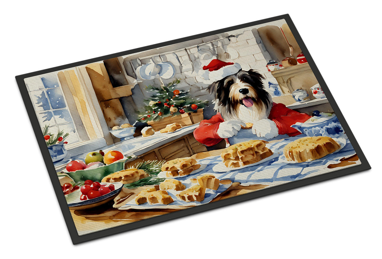 Bearded Collie Christmas Cookies Doormat Indoor Outdoor 18H X 27W Front Door Mat Rugs for Entryway, Non Slip Washable