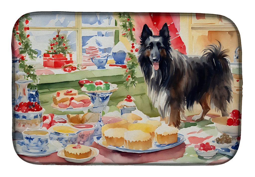 Belgian Sheepdog Christmas Cookies Dish Drying Mat Absorbent Dish Drying Mat Pad for Kitchen Counter Dish Drainer Mat for Countertop, 14 x 21", Multicolor