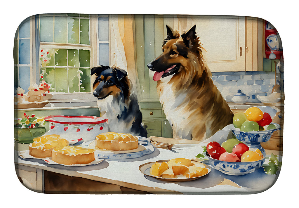 Belgian Tervuren Christmas Cookies Dish Drying Mat Absorbent Dish Drying Mat Pad for Kitchen Counter Dish Drainer Mat for Countertop, 14 x 21", Multicolor