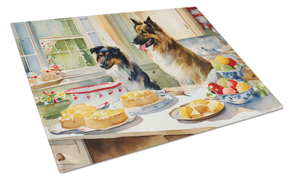 Belgian Tervuren Christmas Cookies Cutting Board Tempered Glass Kitchen Cutting Surface, Heat Resistant Chopping, Non-Slip Feet, Food Prep & Serving