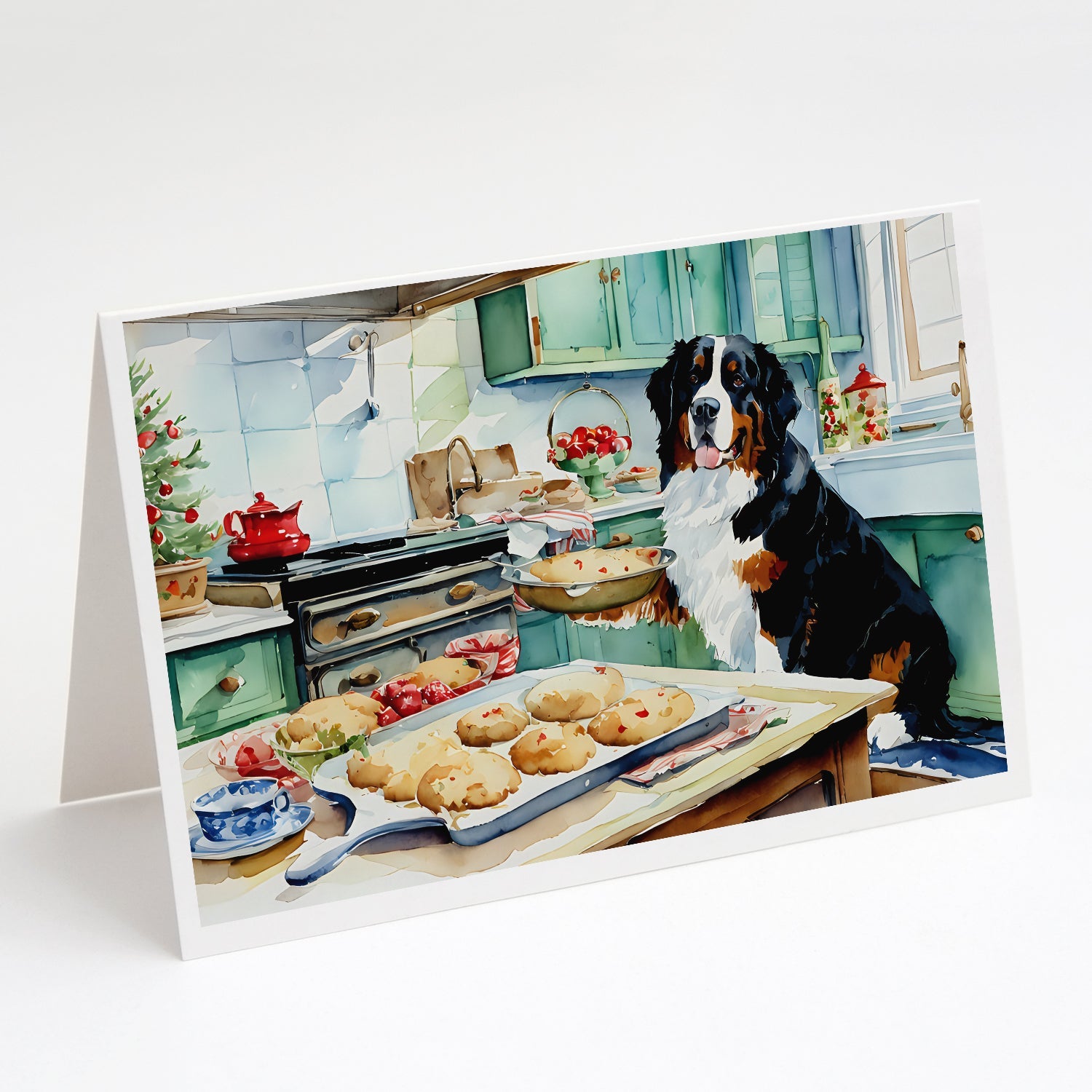 Bernese Mountain Dog Christmas Cookies Greeting Cards Pack of 8 Blank Cards with Envelopes Whimsical A7 Size 5x7