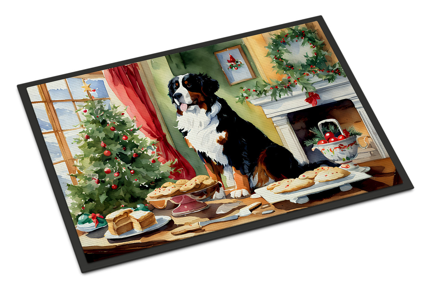 Bernese Mountain Dog Christmas Cookies Doormat Indoor Outdoor 18H X 27W Front Door Mat Rugs for Entryway, Non Slip Washable