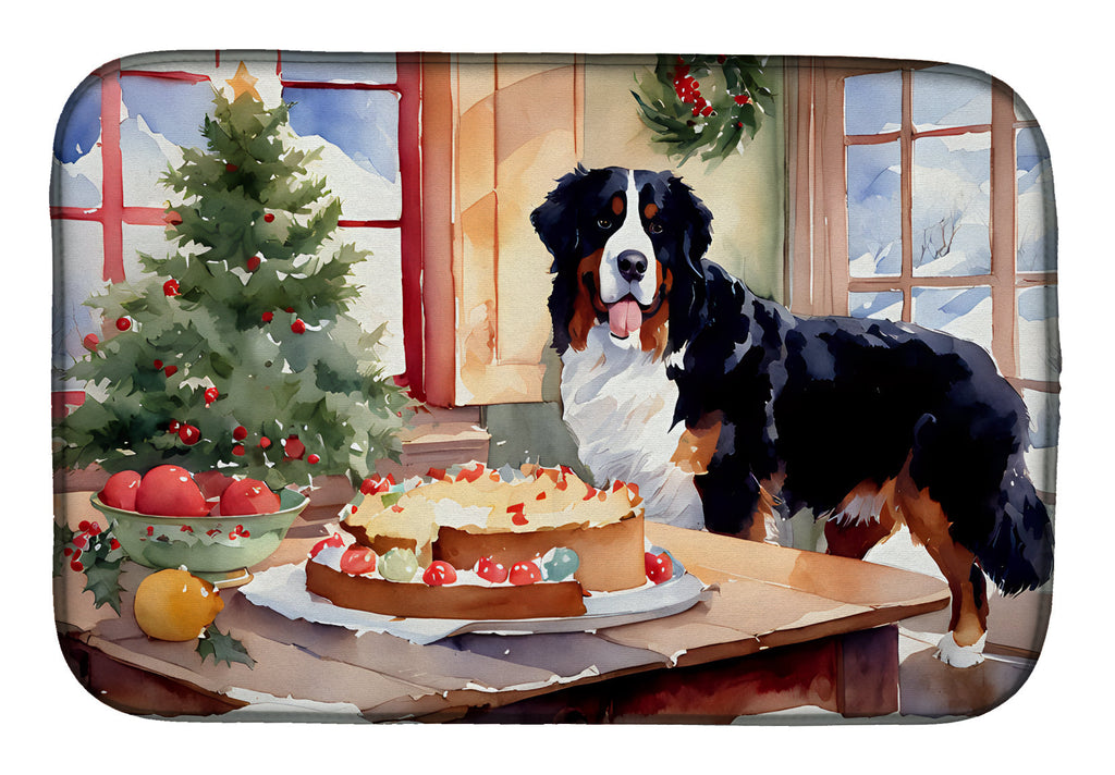 Bernese Mountain Dog Christmas Cookies Dish Drying Mat Absorbent Dish Drying Mat Pad for Kitchen Counter Dish Drainer Mat for Countertop, 14 x 21", Multicolor
