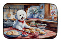 Bichon Frise Christmas Cookies Dish Drying Mat Absorbent Dish Drying Mat Pad for Kitchen Counter Dish Drainer Mat for Countertop, 14 x 21", Multicolor