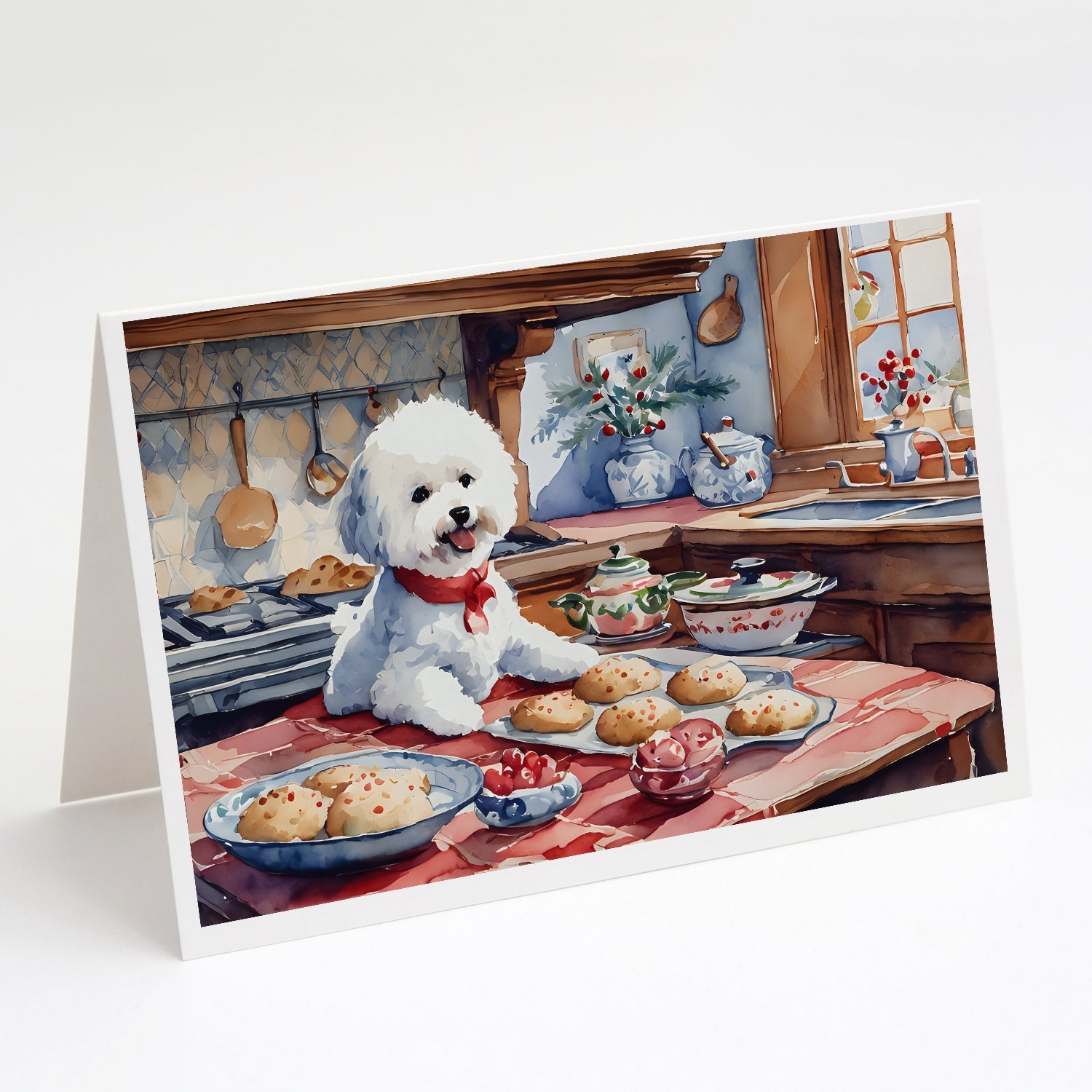 Bichon Frise Christmas Cookies Greeting Cards Pack of 8 Blank Cards with Envelopes Whimsical A7 Size 5x7