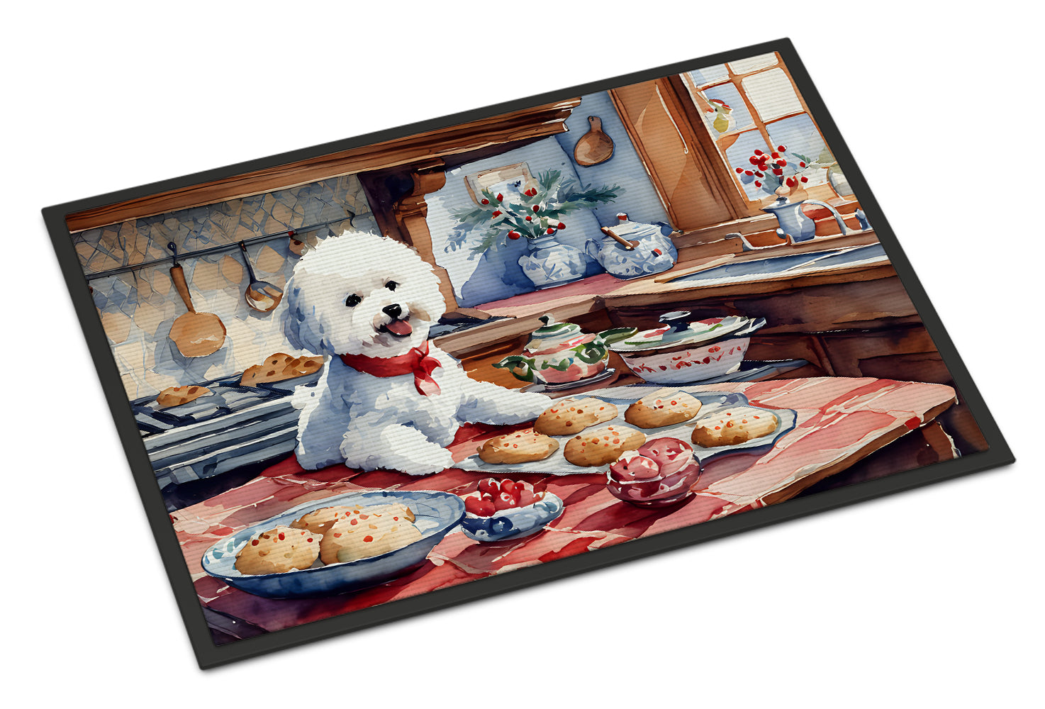 Bichon Frise Christmas Cookies Doormat Indoor Outdoor 18H X 27W Front Door Mat Rugs for Entryway, Non Slip Washable