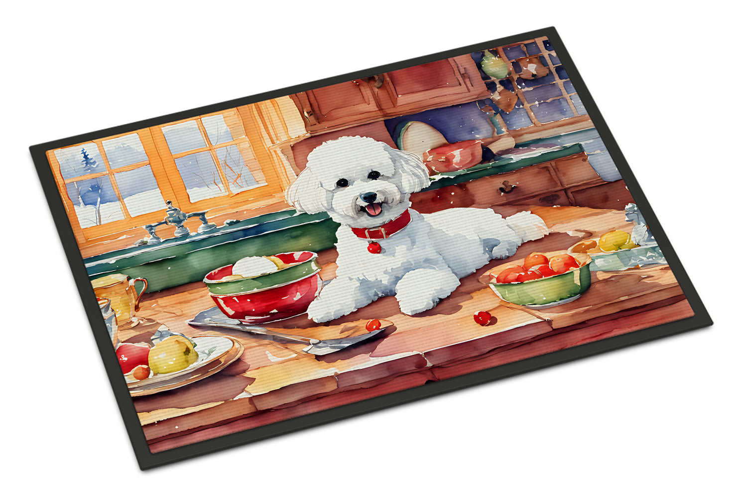 Bichon Frise Christmas Cookies Doormat Indoor Outdoor 18H X 27W Front Door Mat Rugs for Entryway, Non Slip Washable
