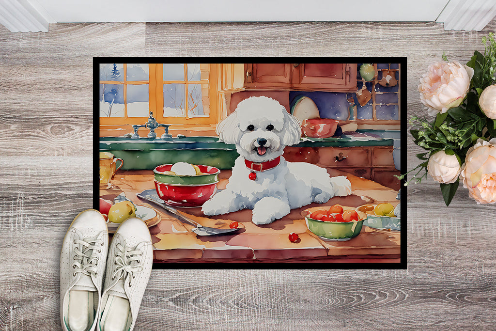 Bichon Frise Christmas Cookies Doormat Indoor Outdoor 18H X 27W Front Door Mat Rugs for Entryway, Non Slip Washable