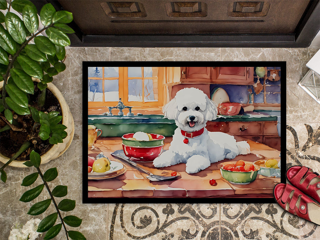 Bichon Frise Christmas Cookies Doormat Indoor Outdoor 18H X 27W Front Door Mat Rugs for Entryway, Non Slip Washable