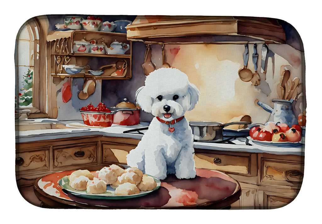Bichon Frise Christmas Cookies Dish Drying Mat Absorbent Dish Drying Mat Pad for Kitchen Counter Dish Drainer Mat for Countertop, 14 x 21", Multicolor