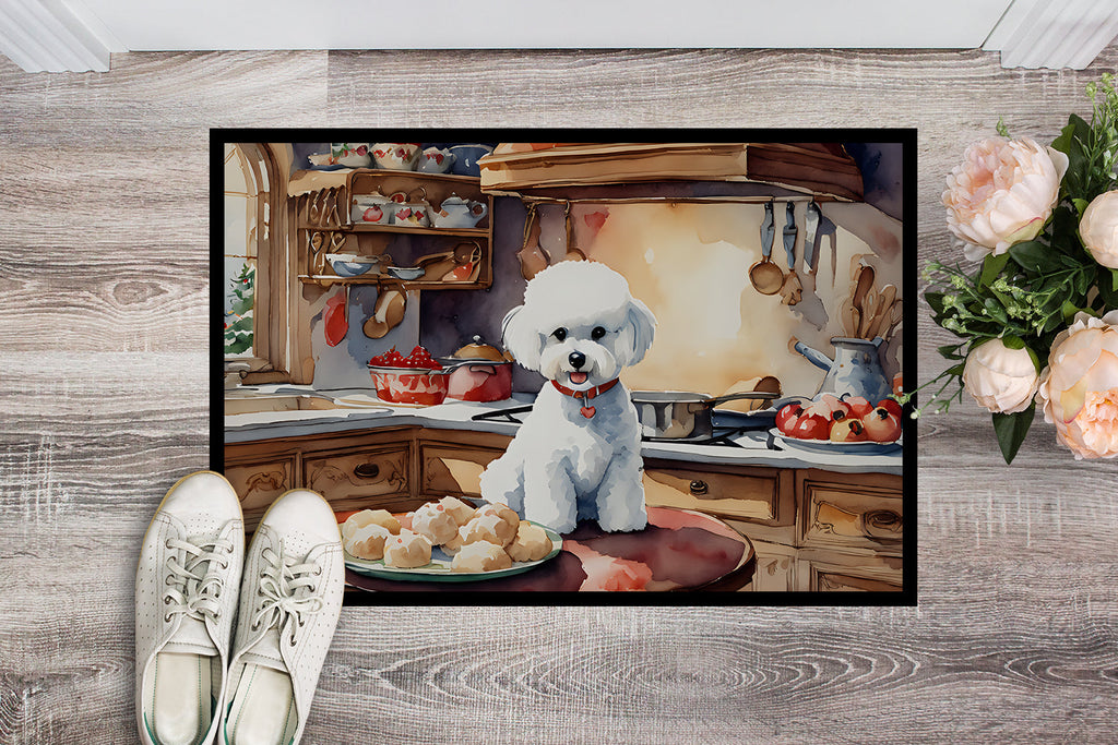 Bichon Frise Christmas Cookies Doormat Indoor Outdoor 18H X 27W Front Door Mat Rugs for Entryway, Non Slip Washable