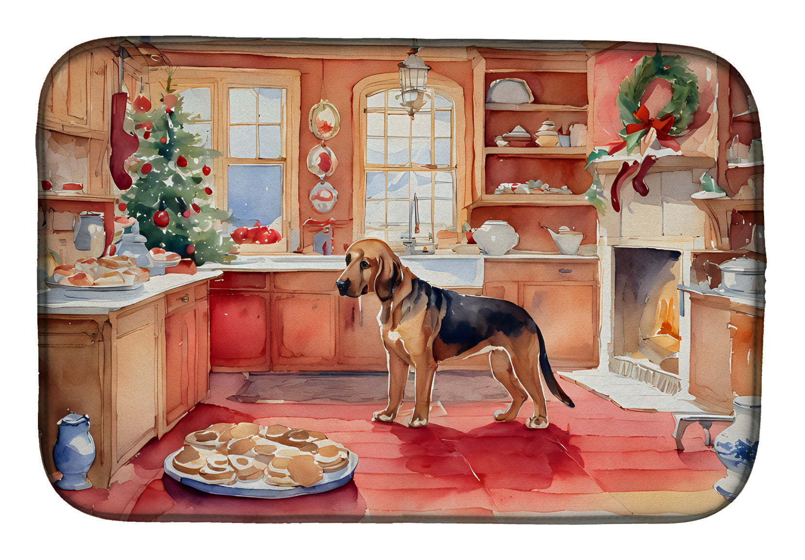 Bloodhound Christmas Cookies Dish Drying Mat Absorbent Dish Drying Mat Pad for Kitchen Counter Dish Drainer Mat for Countertop, 14 x 21", Multicolor