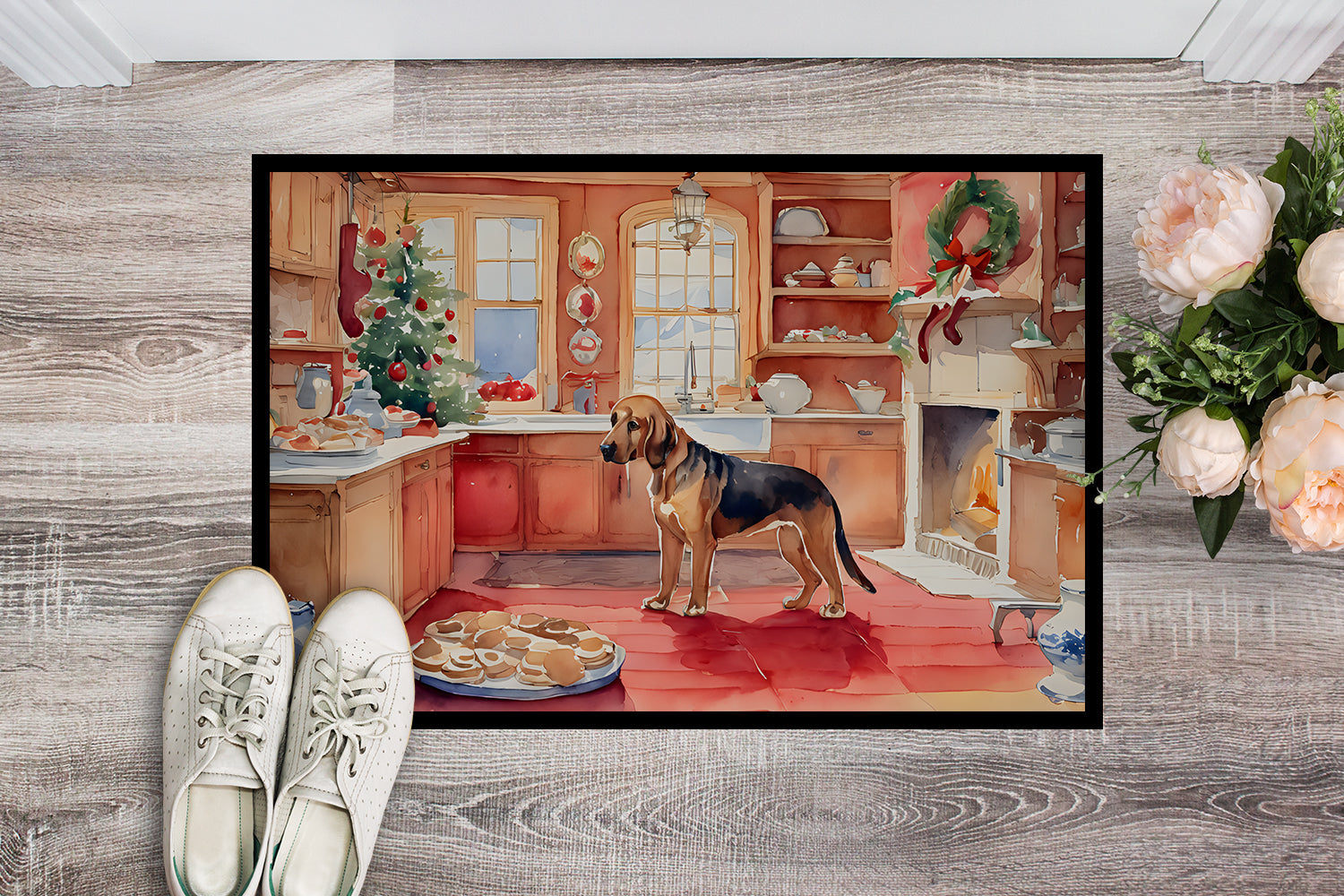 Bloodhound Christmas Cookies Doormat Indoor Outdoor 24H X 36W Front Door Mat Rugs for Entryway, Non Slip Washable Low Pile,