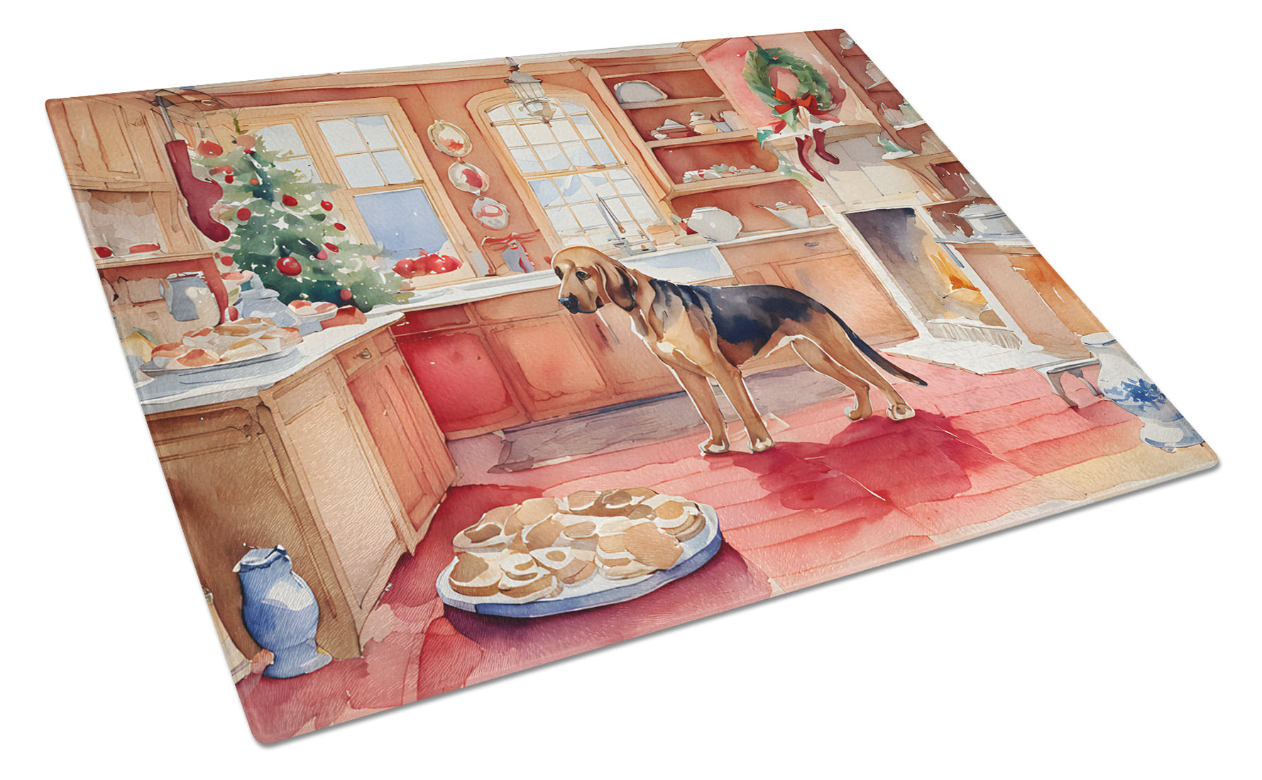 Bloodhound Christmas Cookies Cutting Board Tempered Glass Kitchen Cutting Surface, Heat Resistant Chopping, Non-Slip Feet, Food Prep & Serving