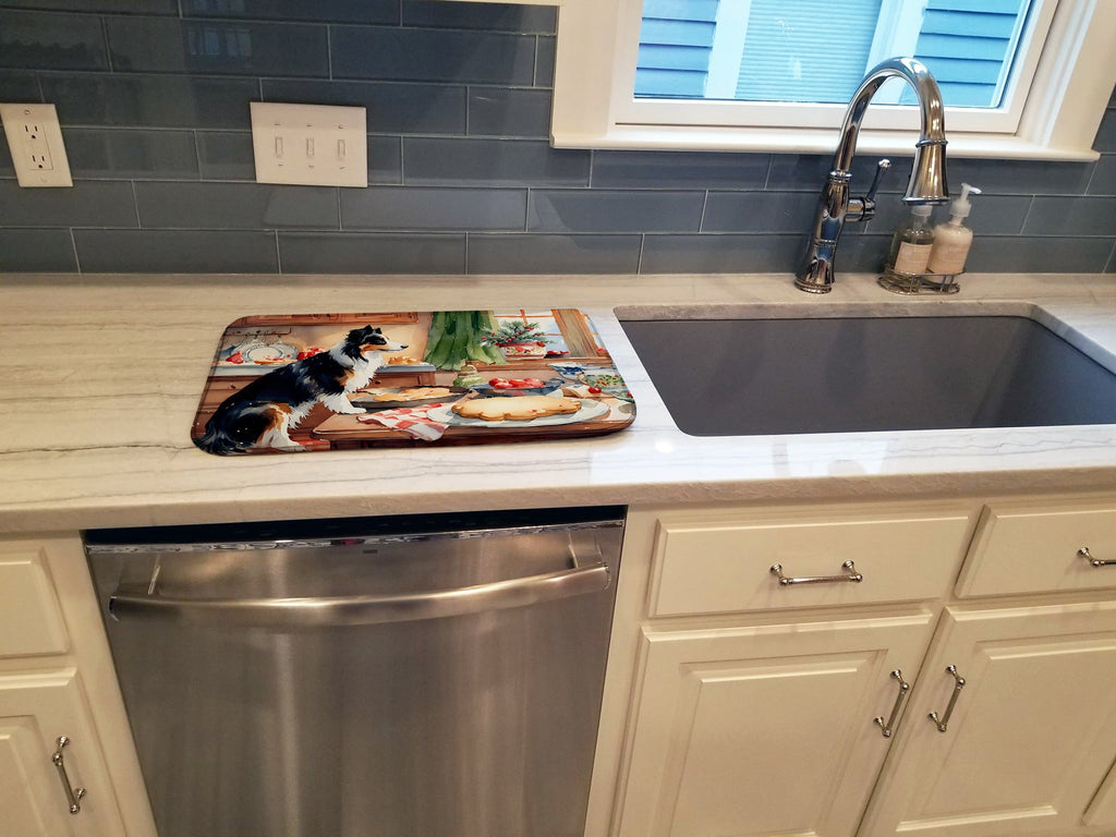 Border Collie Christmas Cookies Dish Drying Mat Absorbent Dish Drying Mat Pad for Kitchen Counter Dish Drainer Mat for Countertop, 14 x 21", Multicolor