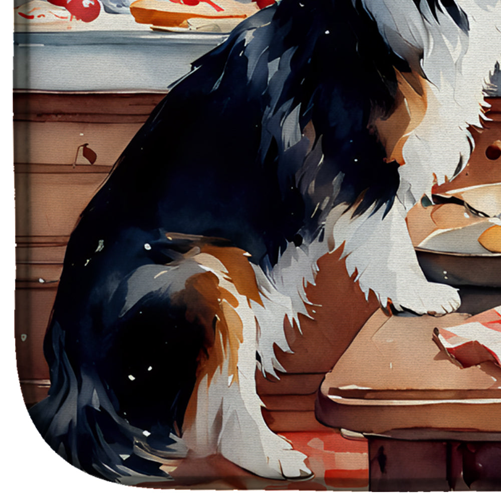 Border Collie Christmas Cookies Dish Drying Mat Absorbent Dish Drying Mat Pad for Kitchen Counter Dish Drainer Mat for Countertop, 14 x 21", Multicolor