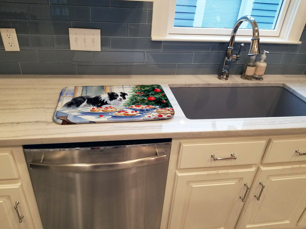 Border Collie Christmas Cookies Dish Drying Mat Absorbent Dish Drying Mat Pad for Kitchen Counter Dish Drainer Mat for Countertop, 14 x 21", Multicolor