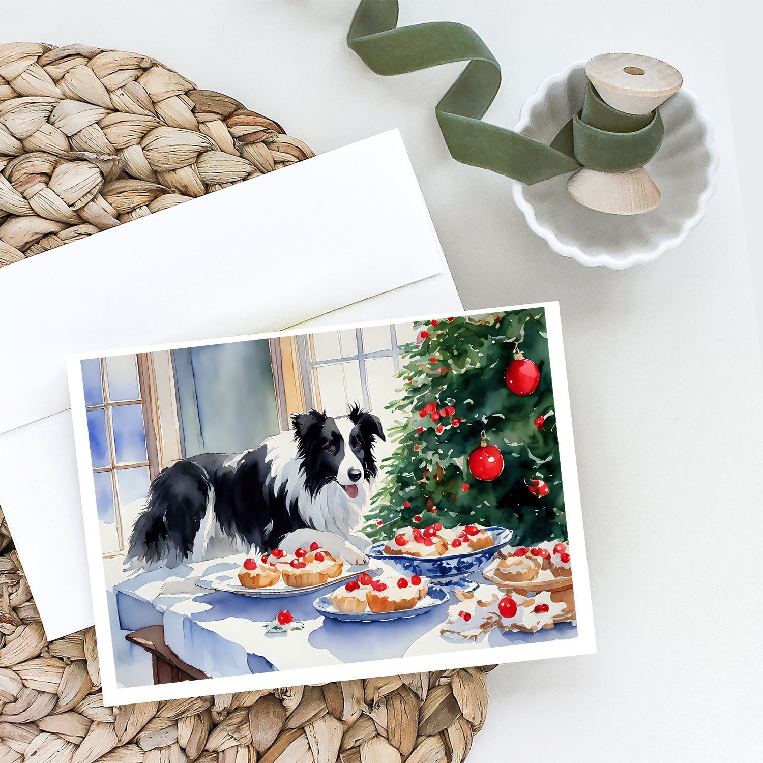 Border Collie Christmas Cookies Greeting Cards Pack of 8 Blank Cards with Envelopes Whimsical A7 Size 5x7
