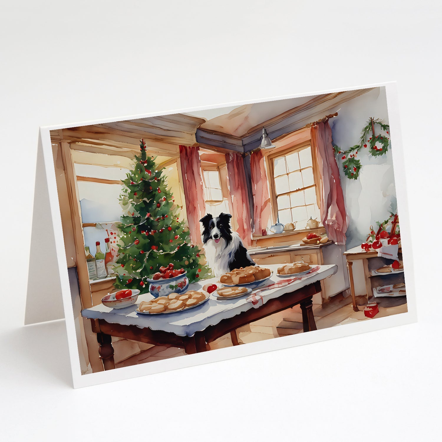 Border Collie Christmas Cookies Greeting Cards Pack of 8 Blank Cards with Envelopes Whimsical A7 Size 5x7