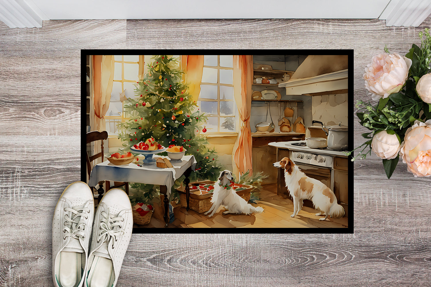 Borzoi Christmas Cookies Doormat Indoor Outdoor 18H X 27W Front Door Mat Rugs for Entryway, Non Slip Washable