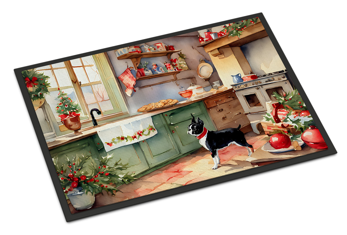 Boston Terrier Christmas Cookies Doormat Indoor Outdoor 24H X 36W Front Door Mat Rugs for Entryway, Non Slip Washable Low Pile,