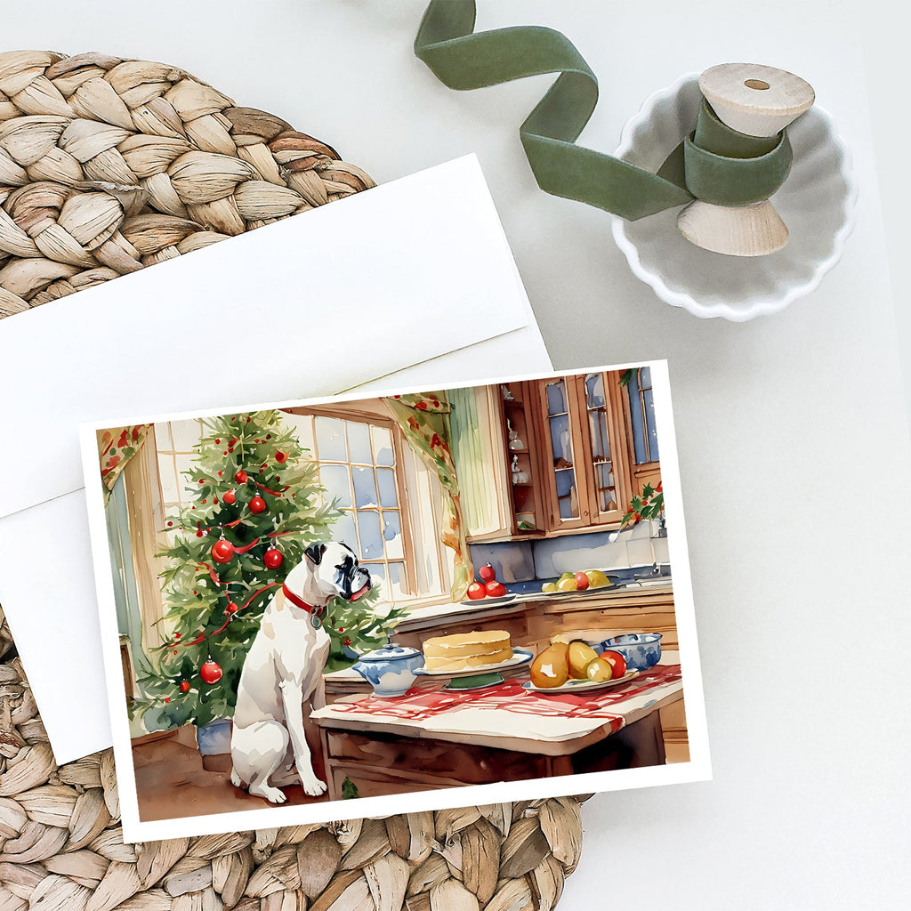 White Boxer Christmas Cookies Greeting Cards Pack of 8 Blank Cards with Envelopes Whimsical A7 Size 5x7