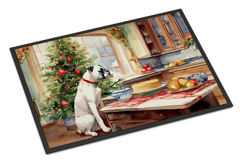 White Boxer Christmas Cookies Doormat Indoor Outdoor 24H X 36W Front Door Mat Rugs for Entryway, Non Slip Washable Low Pile,