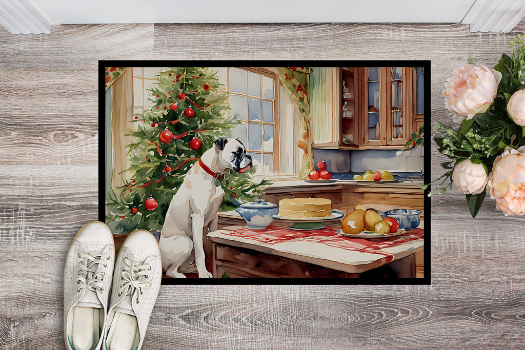 White Boxer Christmas Cookies Doormat Indoor Outdoor 18H X 27W Front Door Mat Rugs for Entryway, Non Slip Washable