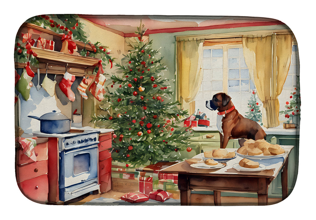 Boxer Christmas Cookies Dish Drying Mat Absorbent Dish Drying Mat Pad for Kitchen Counter Dish Drainer Mat for Countertop, 14 x 21", Multicolor