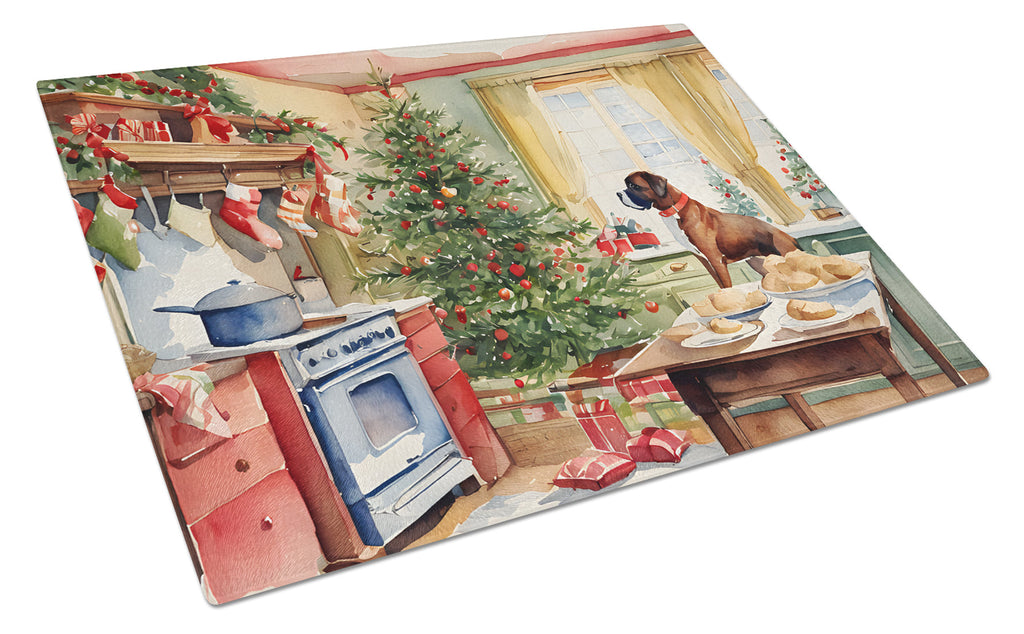 Boxer Christmas Cookies Cutting Board Tempered Glass Kitchen Cutting Surface, Heat Resistant Chopping, Non-Slip Feet, Food Prep & Serving