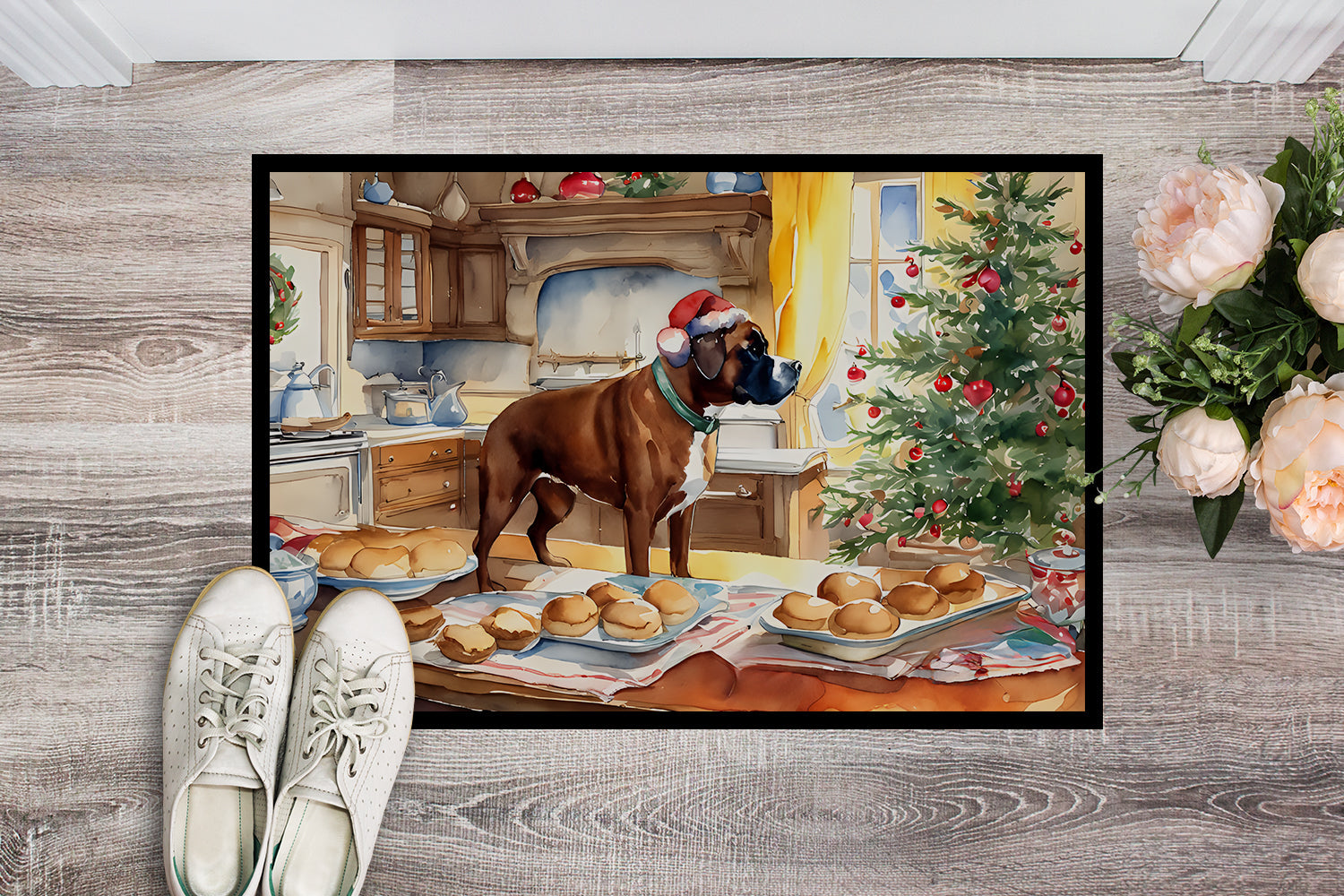 Boxer Christmas Cookies Doormat Indoor Outdoor 24H X 36W Front Door Mat Rugs for Entryway, Non Slip Washable Low Pile,